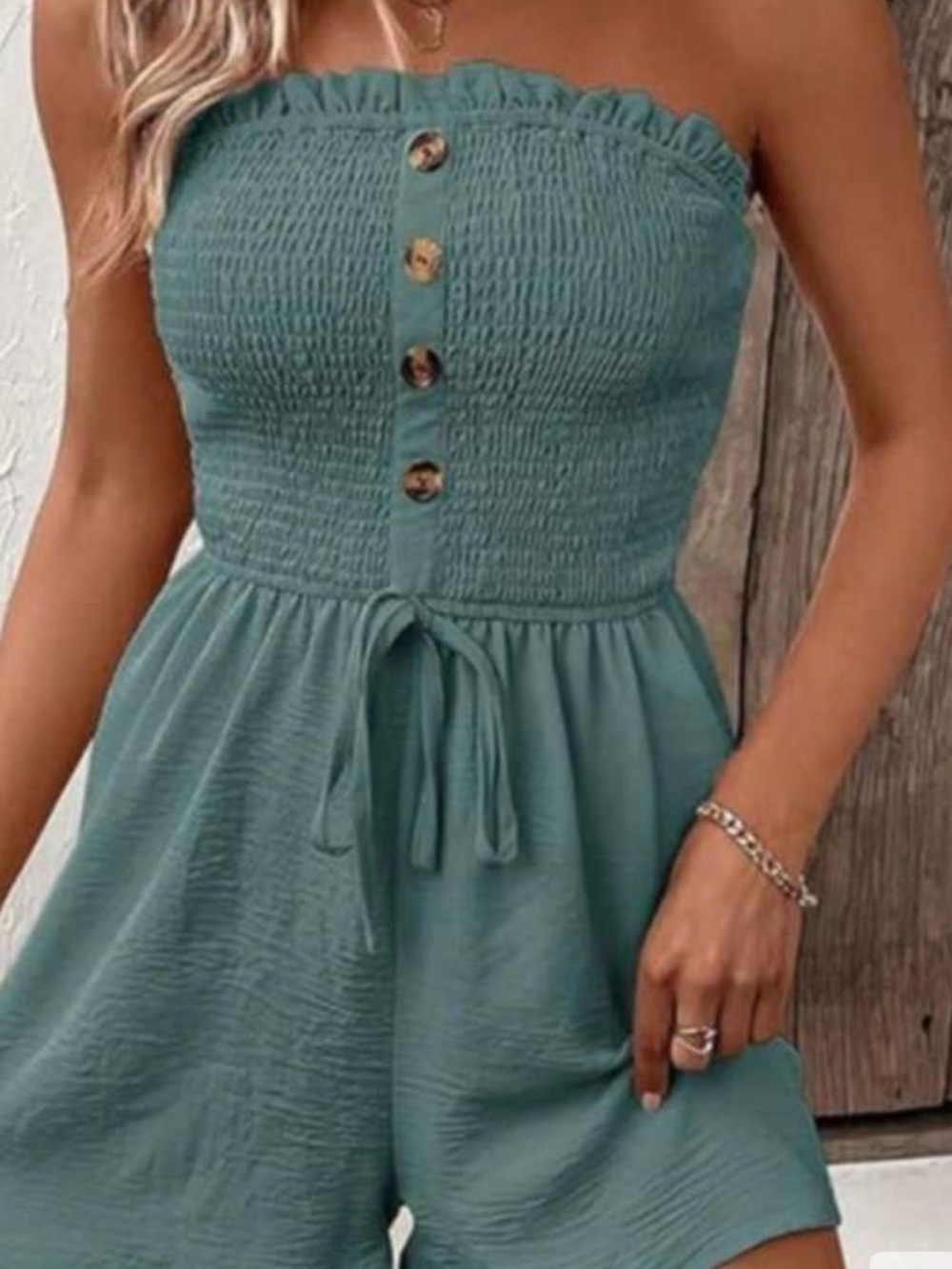 Strapless Smocked Teal Sleevele Romper